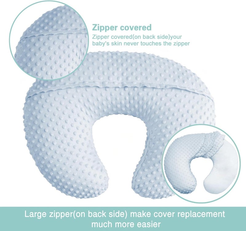 iEvolve Minky Nursing Pillow Cover Breast Feeding Pillow Cover Slipcover U Shape for Baby Boy Girl,Cover Only(Babyblue&White, Pack of 2) - Image 3